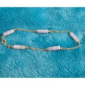 VTG Rare 14K Solid YG Blue Lace Agate Beaded Station Bracelet Size 7.5"